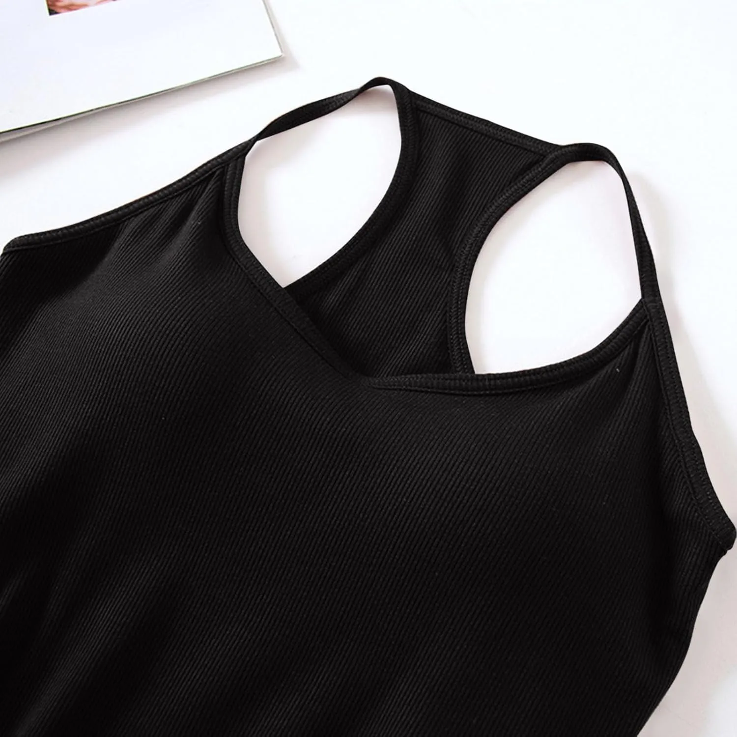 Womens Sports Bra Seamless Crop Tank Racer Back Spaghetti Strap Workout Yoga Shirts Padded Halter Neck Casual Tops