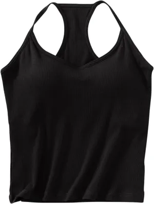 Womens Sports Bra Seamless Crop Tank Racer Back Spaghetti Strap Workout Yoga Shirts Padded Halter Neck Casual Tops