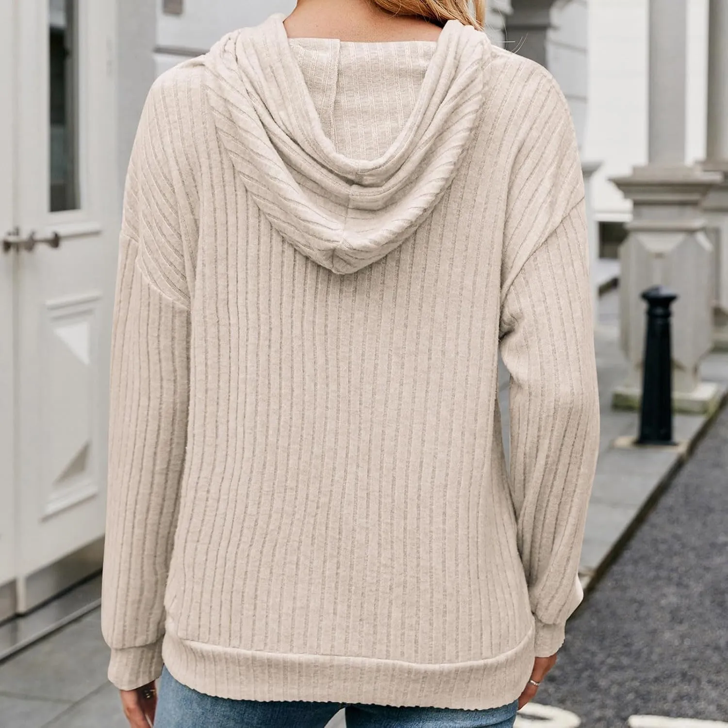 Womens Striped Oversized Hoodie Long Sleeve Fleece Drawstring Sweatshirts 2024 Casual y2k Fall Pullover Top Trendy