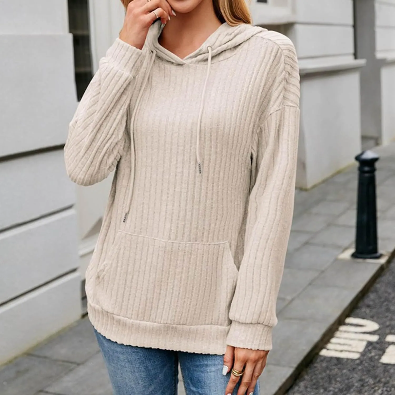 Womens Striped Oversized Hoodie Long Sleeve Fleece Drawstring Sweatshirts 2024 Casual y2k Fall Pullover Top Trendy