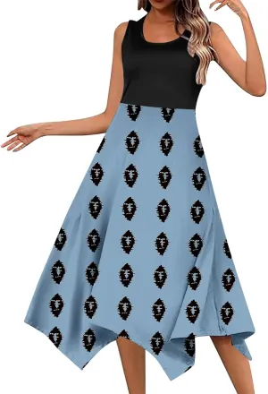 Women's Summer Casual Flowing Floral Elegant Vest Long Dress Long Sleeve Dresses with Hood for Women
