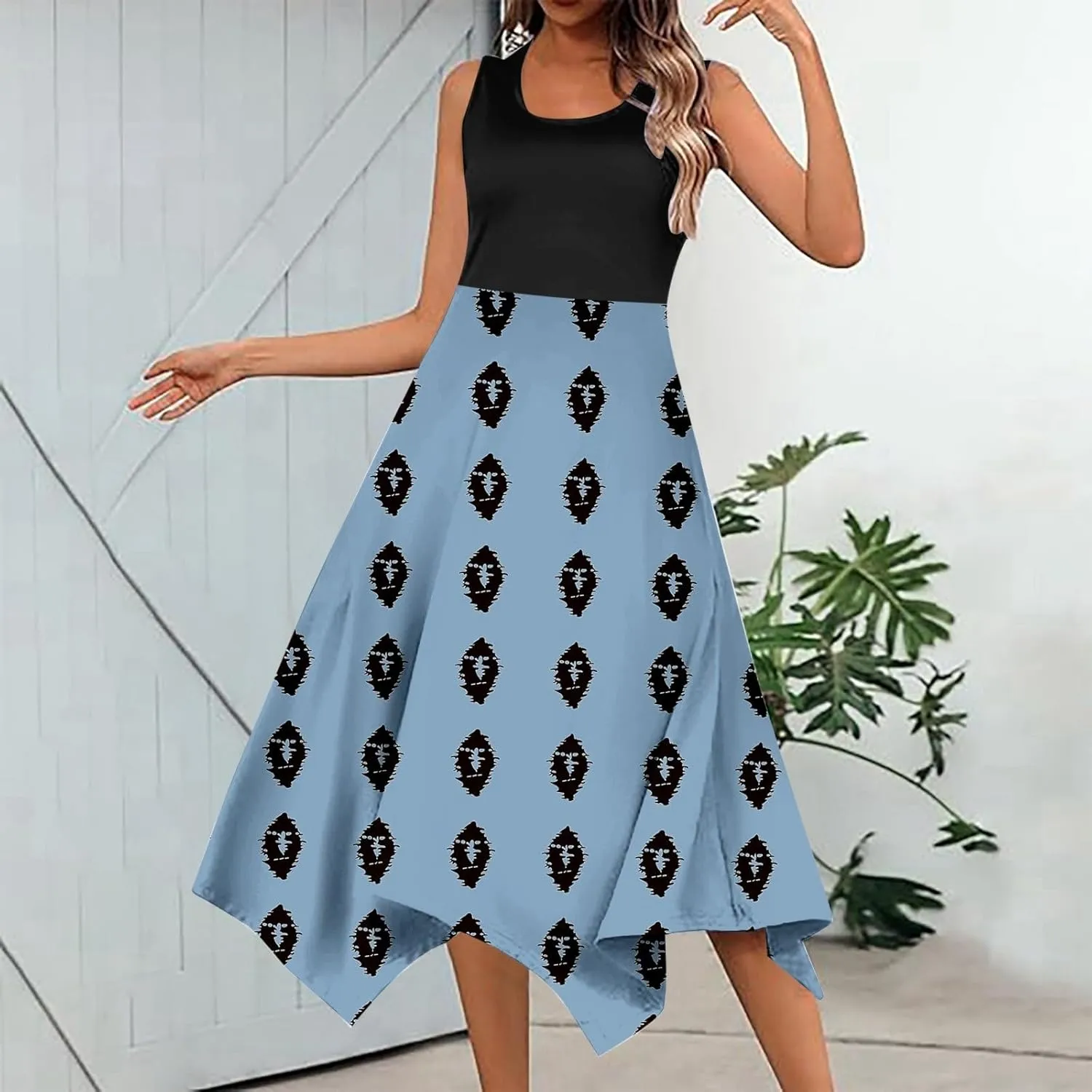 Women's Summer Casual Flowing Floral Elegant Vest Long Dress Long Sleeve Dresses with Hood for Women