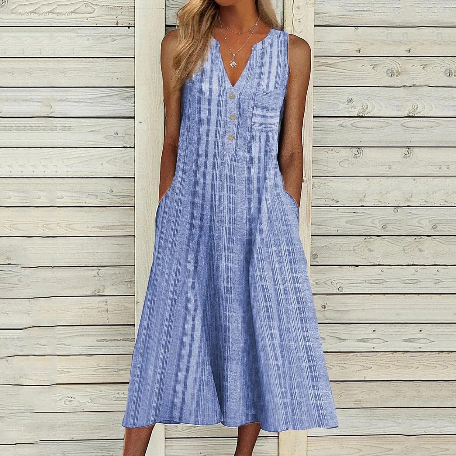 Womens Summer Dress Casual Floral Print Midi Dress Button V Neck Short Sleeve Dresses Flowy Boho Beach Party Sundress