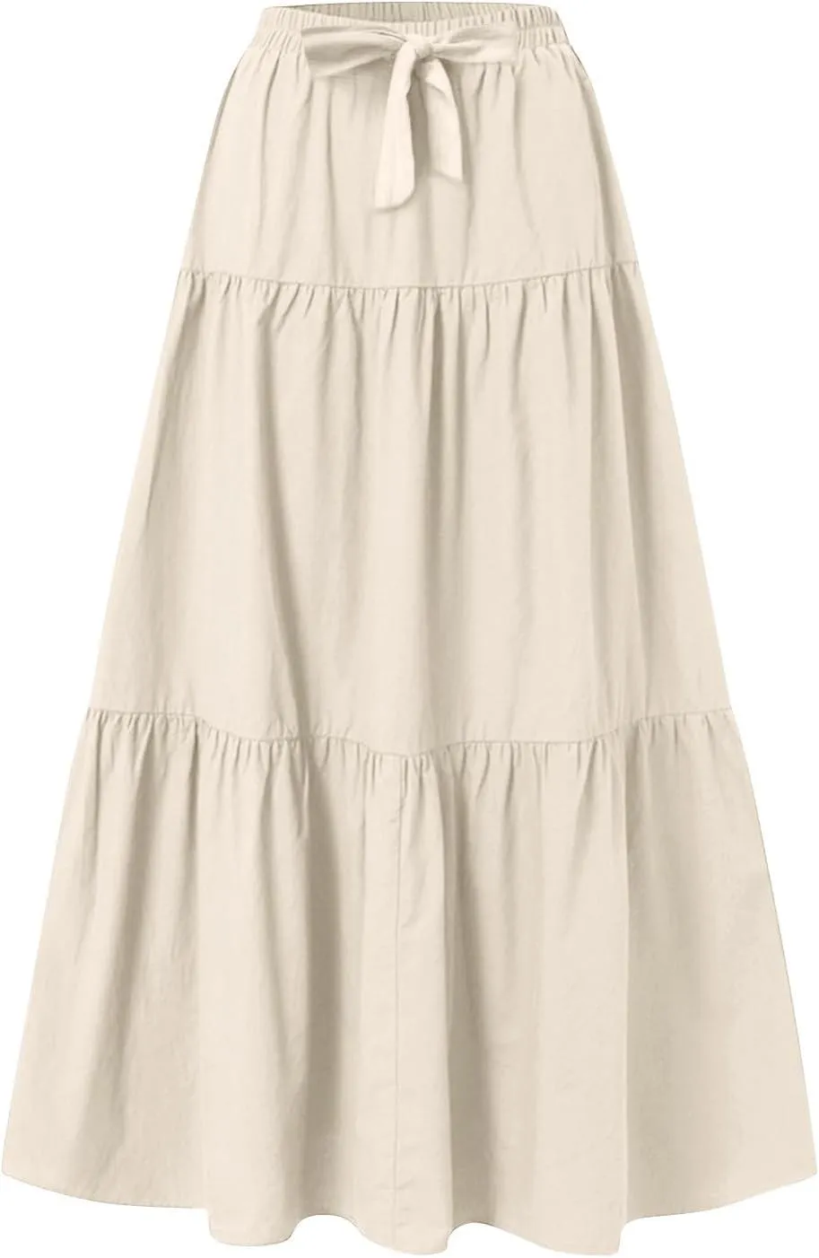 Womens Summer Skirt Beach Maxi Skirt Drawstring High Waisted Pleated Tiered A Line Skirts Trendy Long Flowy Skirts