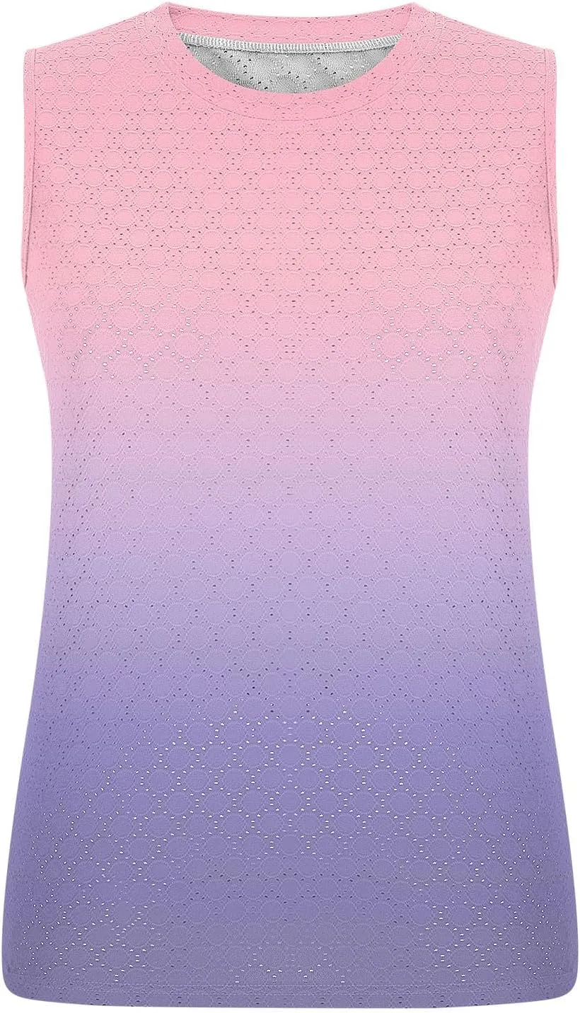 Womens Summer Tank Tops Eyelet Loose Fit Sleeveless Shirts 2025 Spring Beach Vacation Clothes Casual Blouse