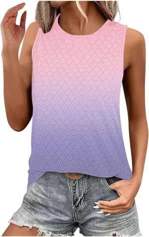 Womens Summer Tank Tops Eyelet Loose Fit Sleeveless Shirts 2025 Spring Beach Vacation Clothes Casual Blouse