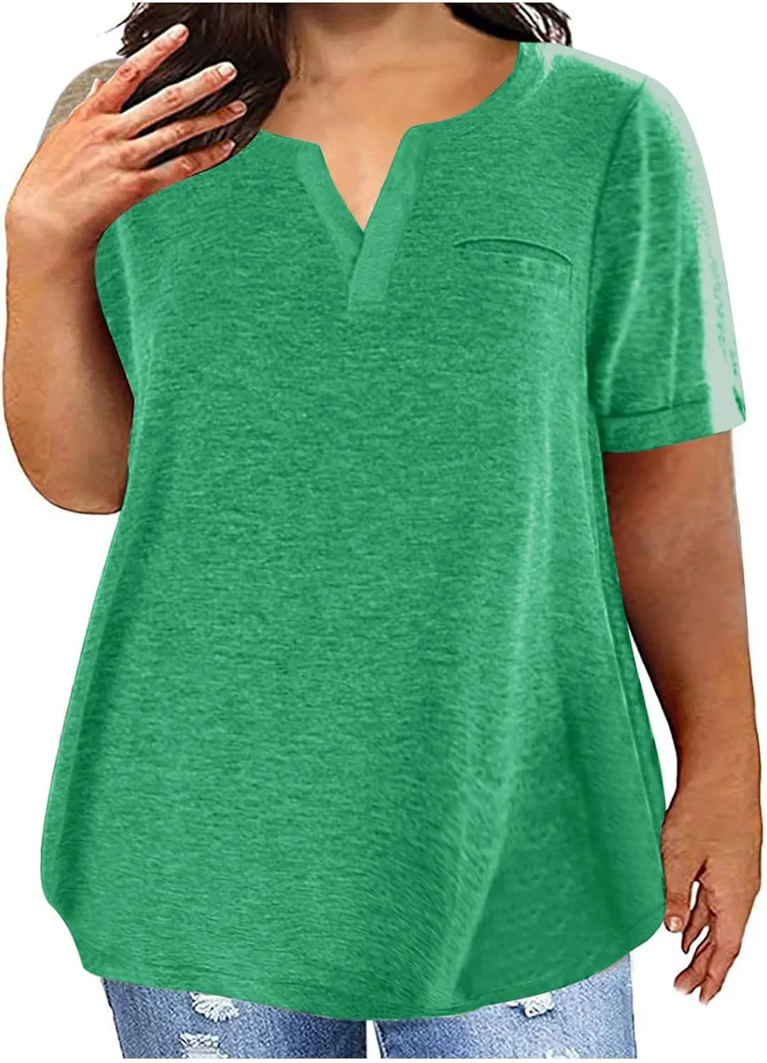 Womens T Shirts Short Sleeve V Neck Tees Plain Workout Tops Loose Fit Casual Tunic Plus Size Summer Oversized Tees