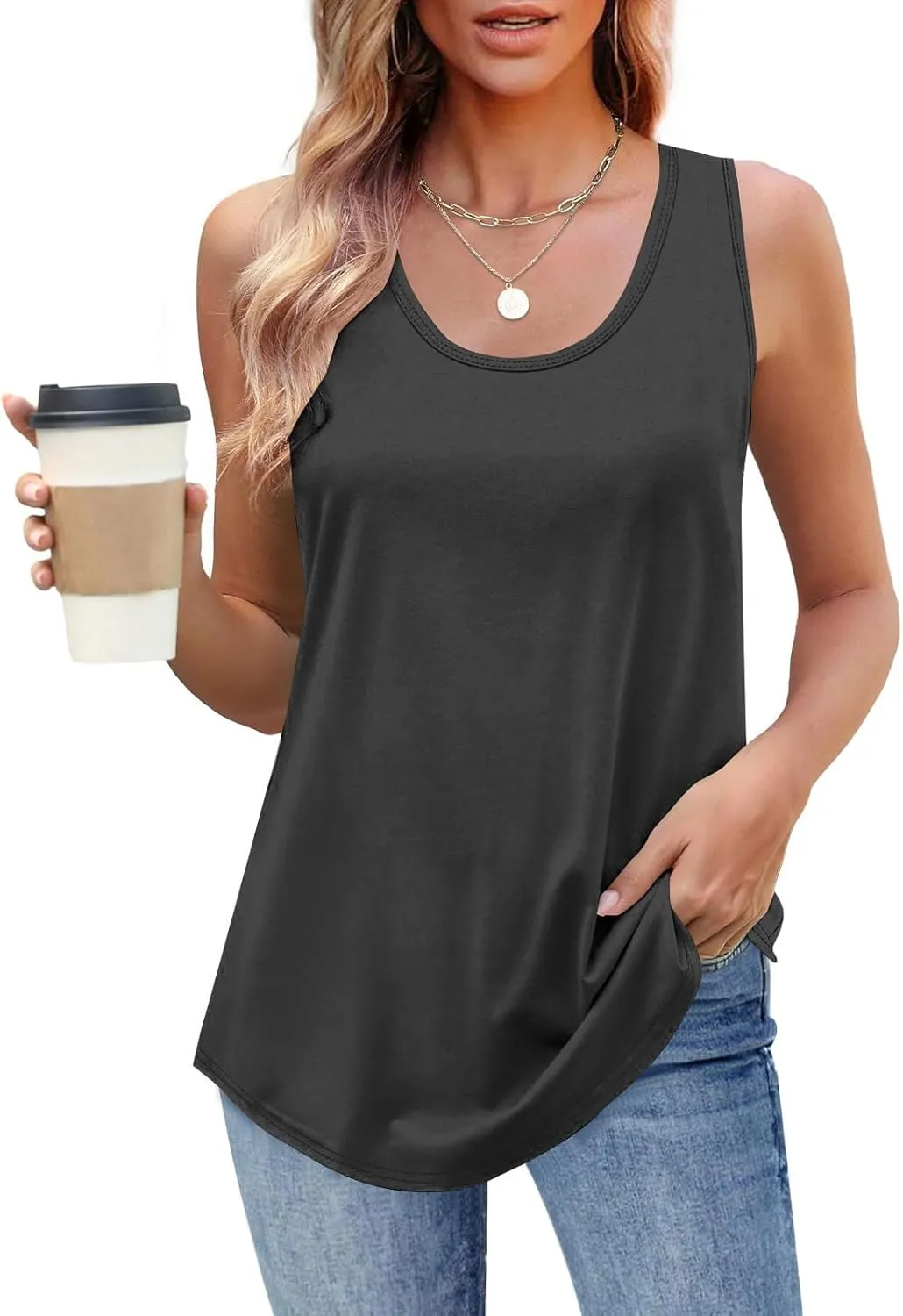 Womens Tank Tops Dressy Casual Fitted Fashion Crew Neck Sleeveless Clothes Hawaiian Vacation Solid Comfy Camisole