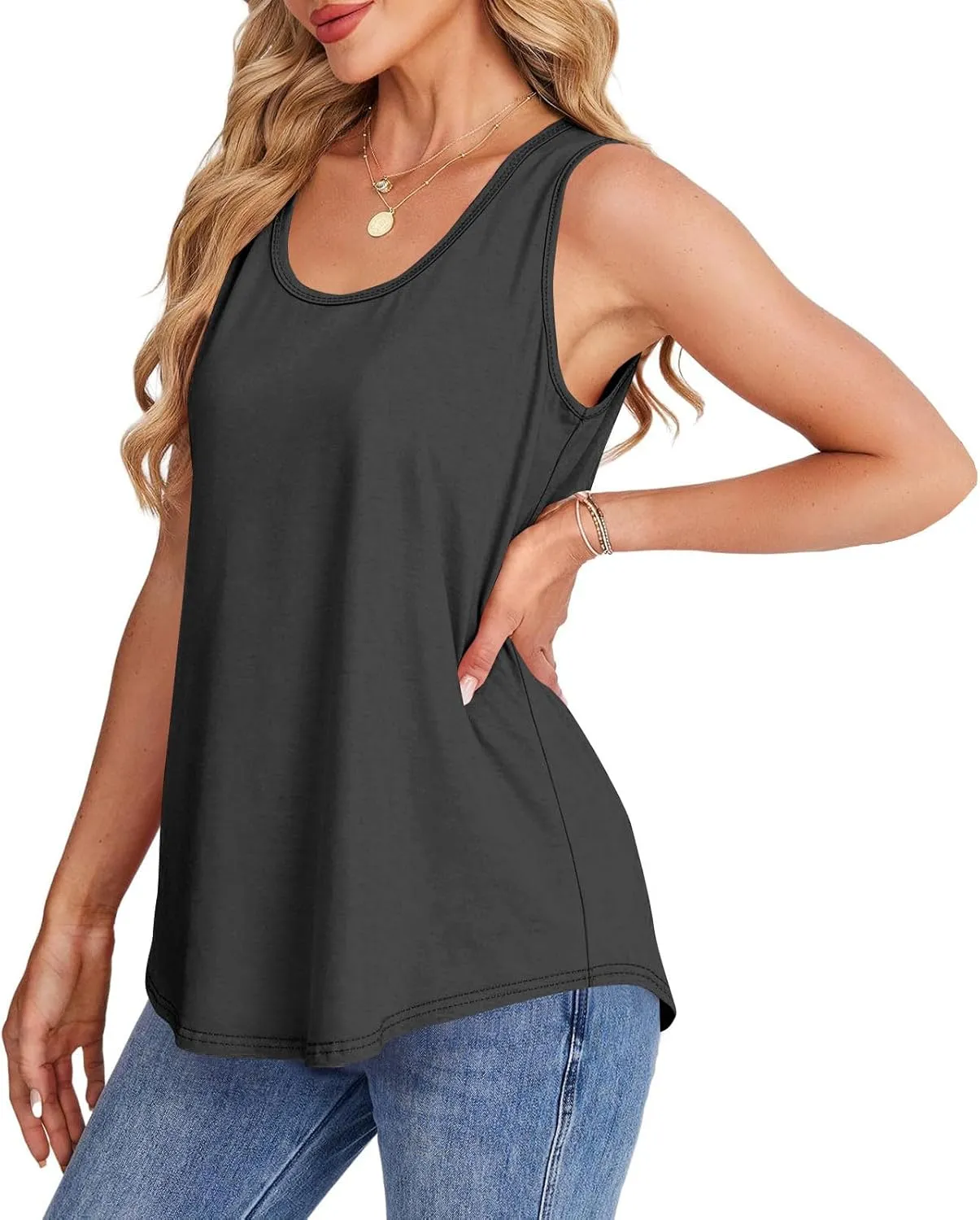 Womens Tank Tops Dressy Casual Fitted Fashion Crew Neck Sleeveless Clothes Hawaiian Vacation Solid Comfy Camisole