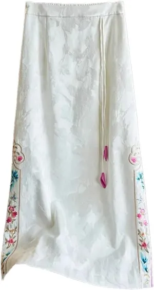 Women's Vintage Skirt Embroidery High-Waisted Long Chinese Style Slit A-Line Skirts