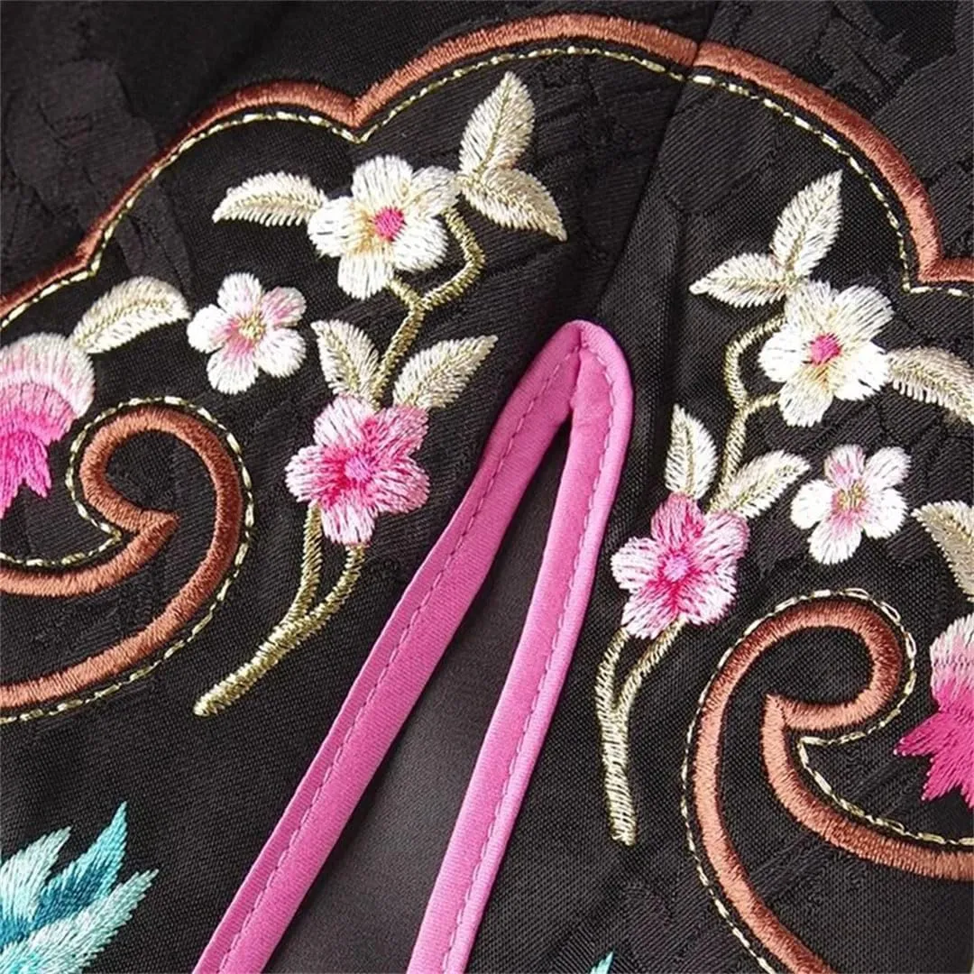 Women's Vintage Skirt Embroidery High-Waisted Long Chinese Style Slit A-Line Skirts