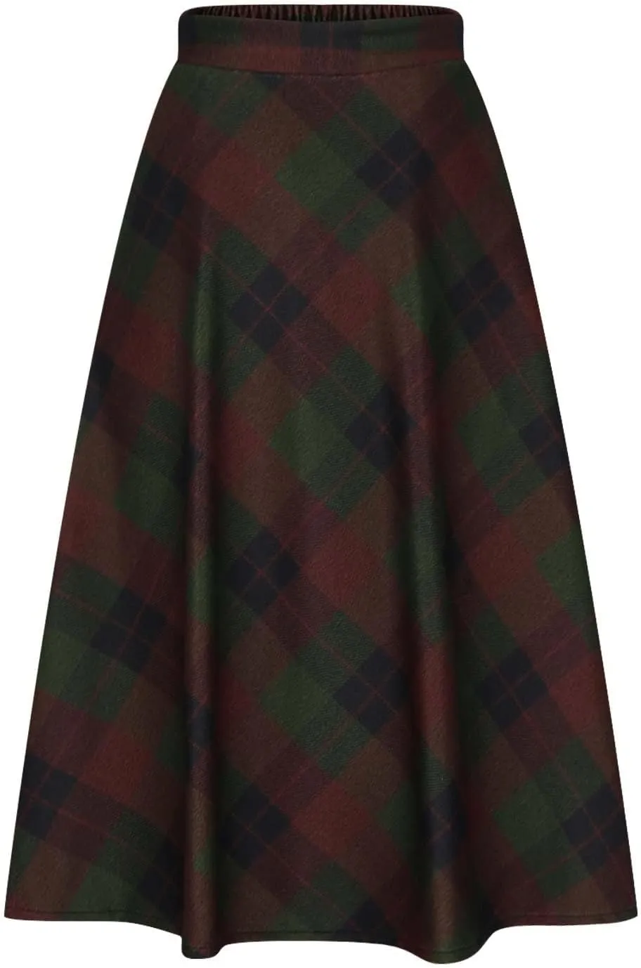 Women's Vintage Skirt High Waist Wool Blend Plaid Skirts A-Line Long Maxi Skirt Elastic Waist Stretchy Swing Skirts