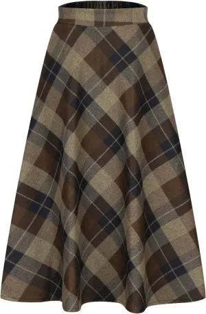 Women's Vintage Skirt High Waist Wool Blend Plaid Skirts A-Line Long Maxi Skirt Elastic Waist Stretchy Swing Skirts