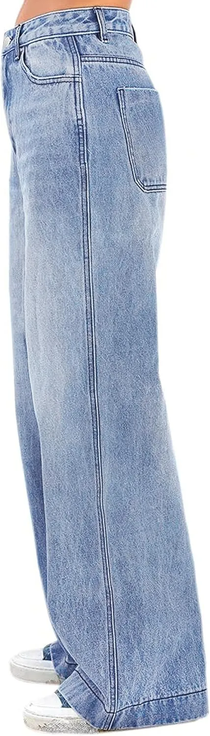 Womens Wide Leg Jeans - Baggy Loose Boyfriend Denim Pants