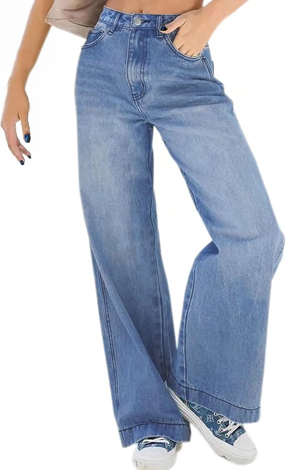 Womens Wide Leg Jeans - Baggy Loose Boyfriend Denim Pants