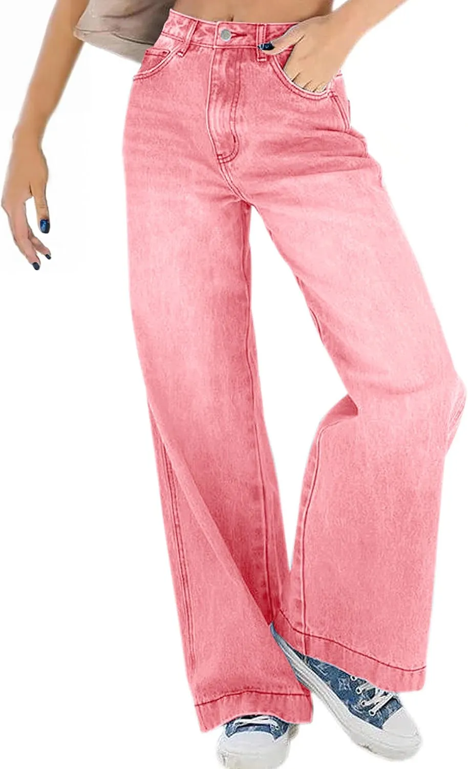 Womens Wide Leg Jeans - Baggy Loose Boyfriend Denim Pants