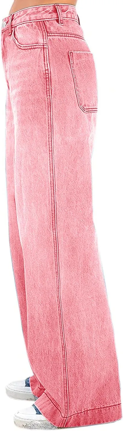 Womens Wide Leg Jeans - Baggy Loose Boyfriend Denim Pants