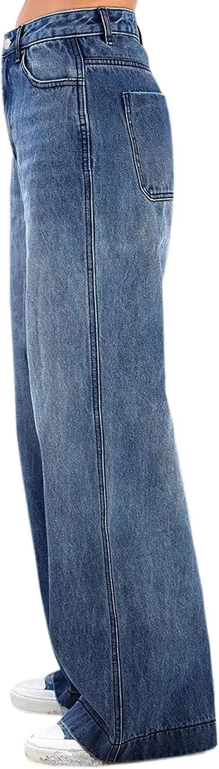 Womens Wide Leg Jeans - Baggy Loose Boyfriend Denim Pants