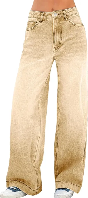 Womens Wide Leg Jeans - Baggy Loose Boyfriend Denim Pants