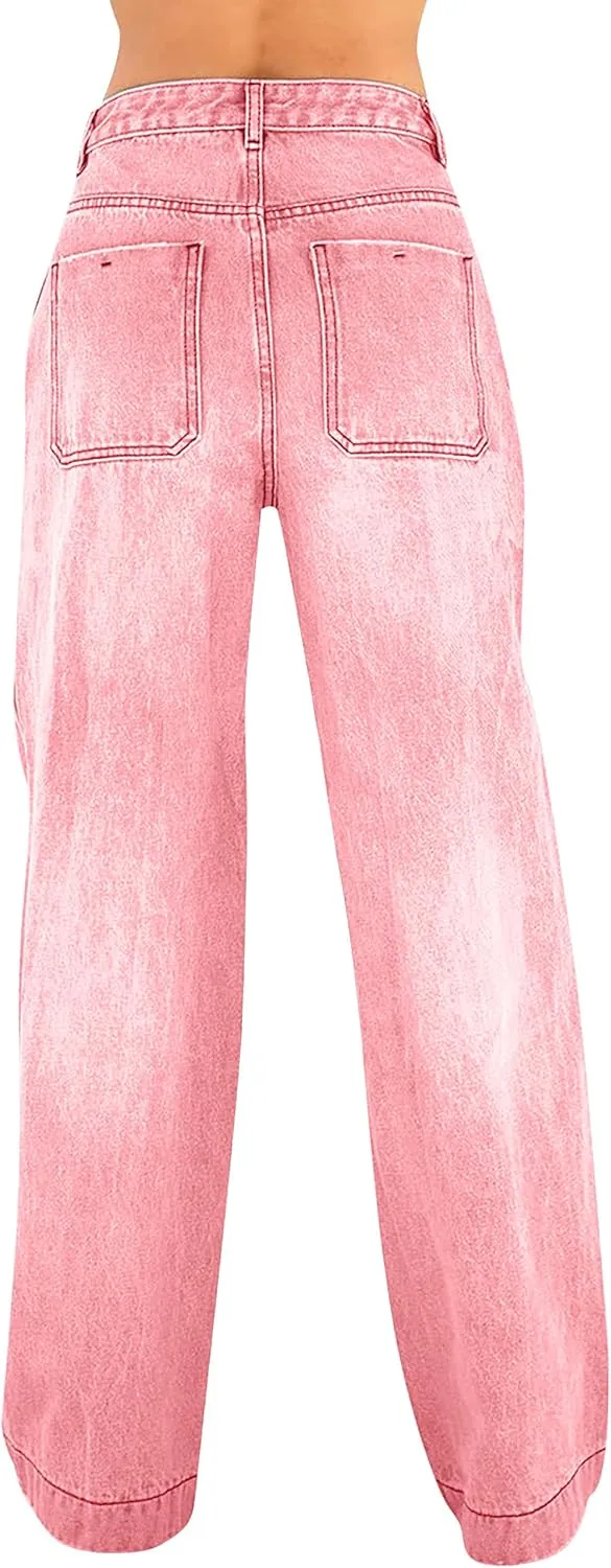 Womens Wide Leg Jeans - Baggy Loose Boyfriend Denim Pants
