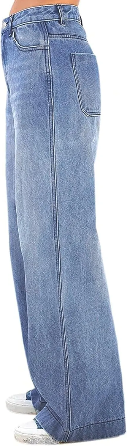 Womens Wide Leg Jeans - Baggy Loose Boyfriend Denim Pants