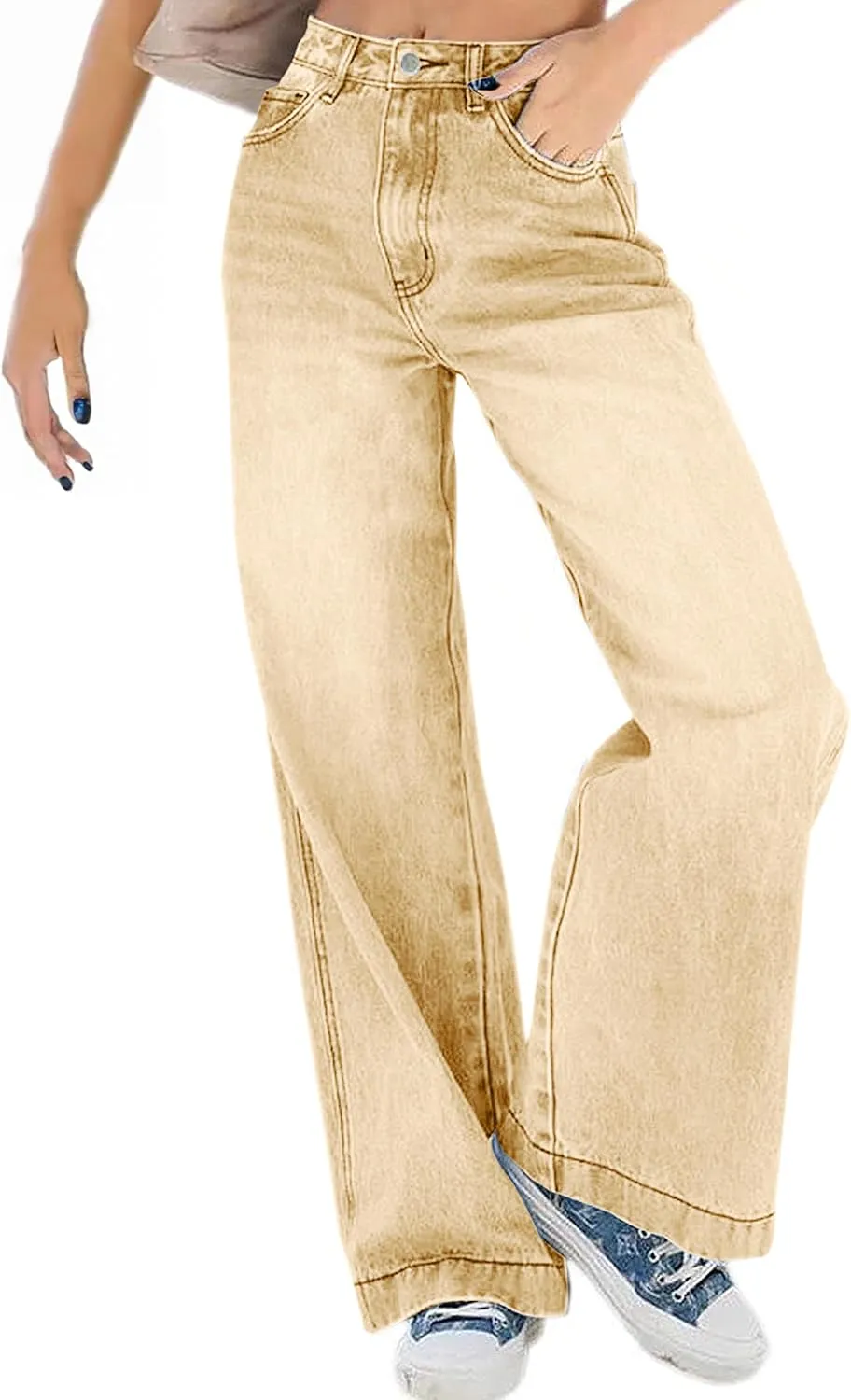 Womens Wide Leg Jeans - Baggy Loose Boyfriend Denim Pants