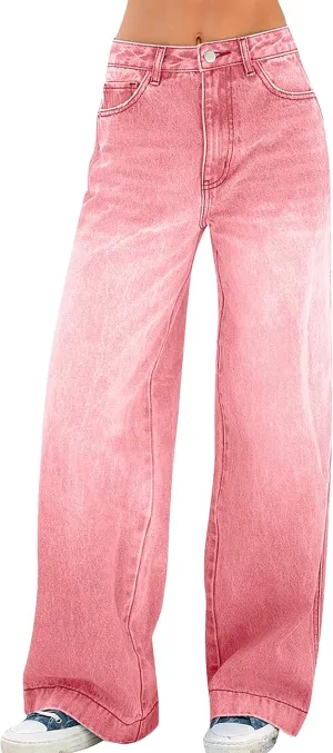 Womens Wide Leg Jeans - Baggy Loose Boyfriend Denim Pants