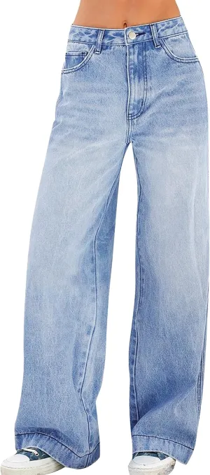Womens Wide Leg Jeans - Baggy Loose Boyfriend Denim Pants