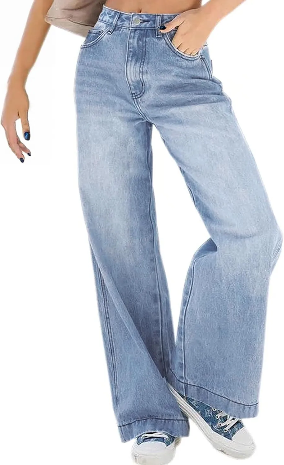 Womens Wide Leg Jeans - Baggy Loose Boyfriend Denim Pants