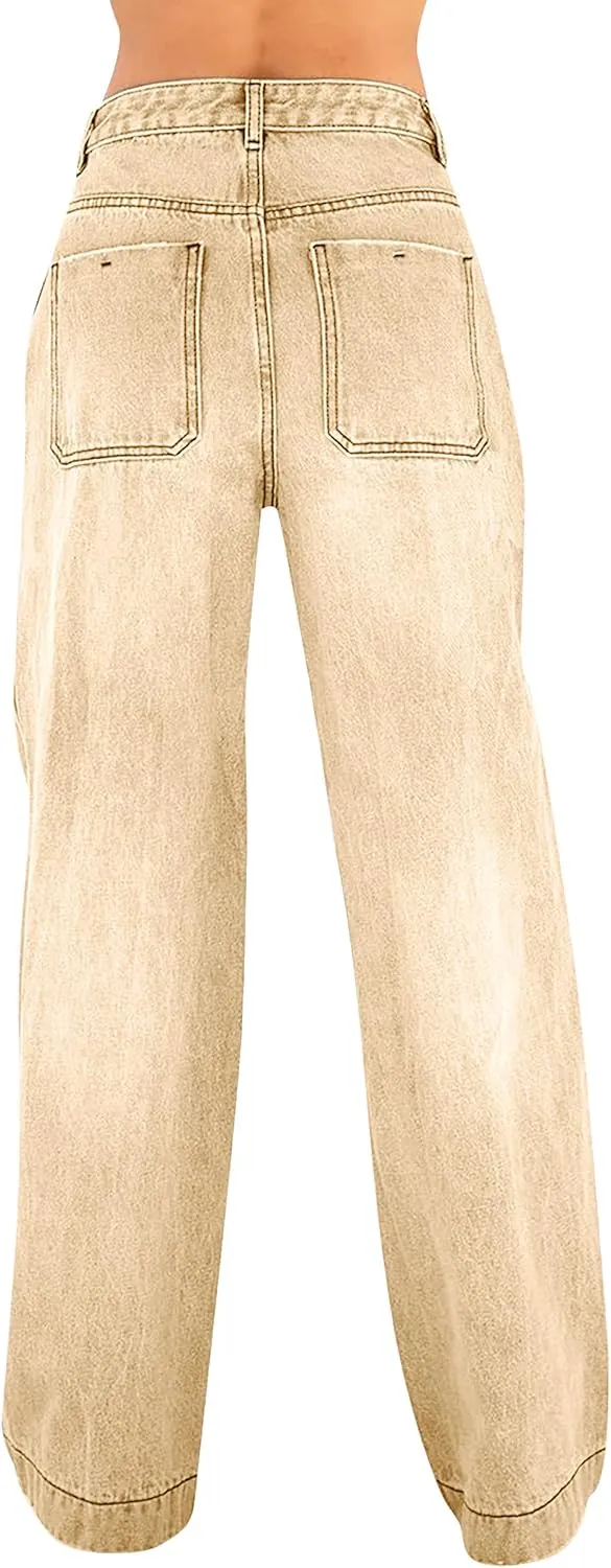 Womens Wide Leg Jeans - Baggy Loose Boyfriend Denim Pants