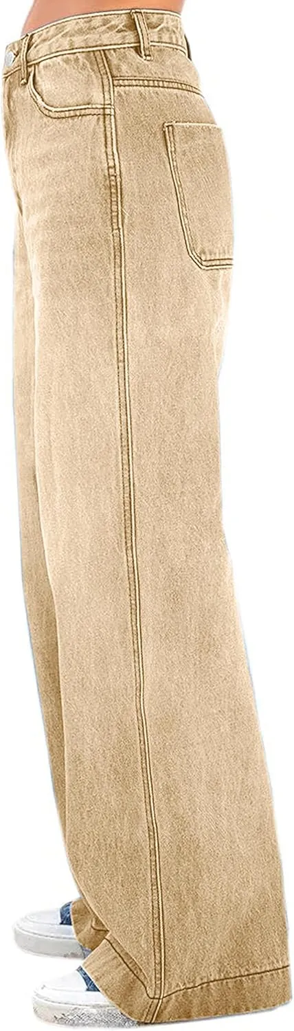 Womens Wide Leg Jeans - Baggy Loose Boyfriend Denim Pants