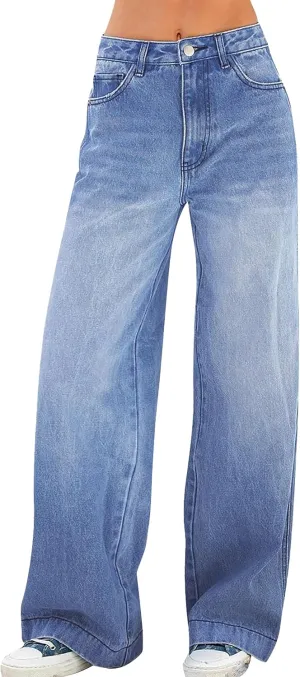 Womens Wide Leg Jeans - Baggy Loose Boyfriend Denim Pants