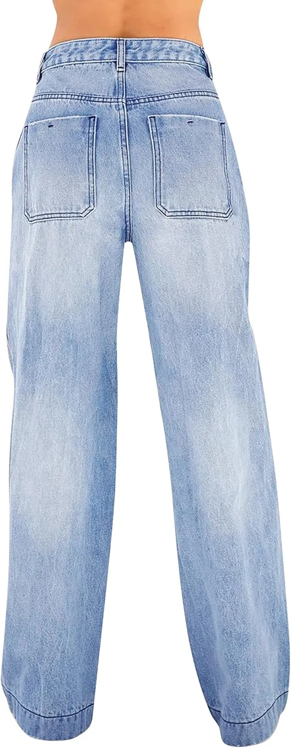 Womens Wide Leg Jeans - Baggy Loose Boyfriend Denim Pants