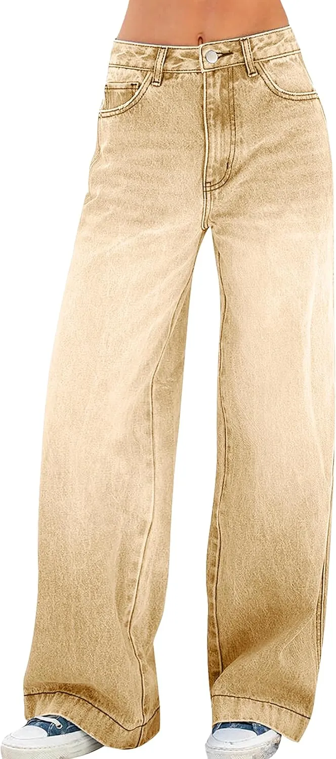 Womens Wide Leg Jeans - Baggy Loose Boyfriend Denim Pants