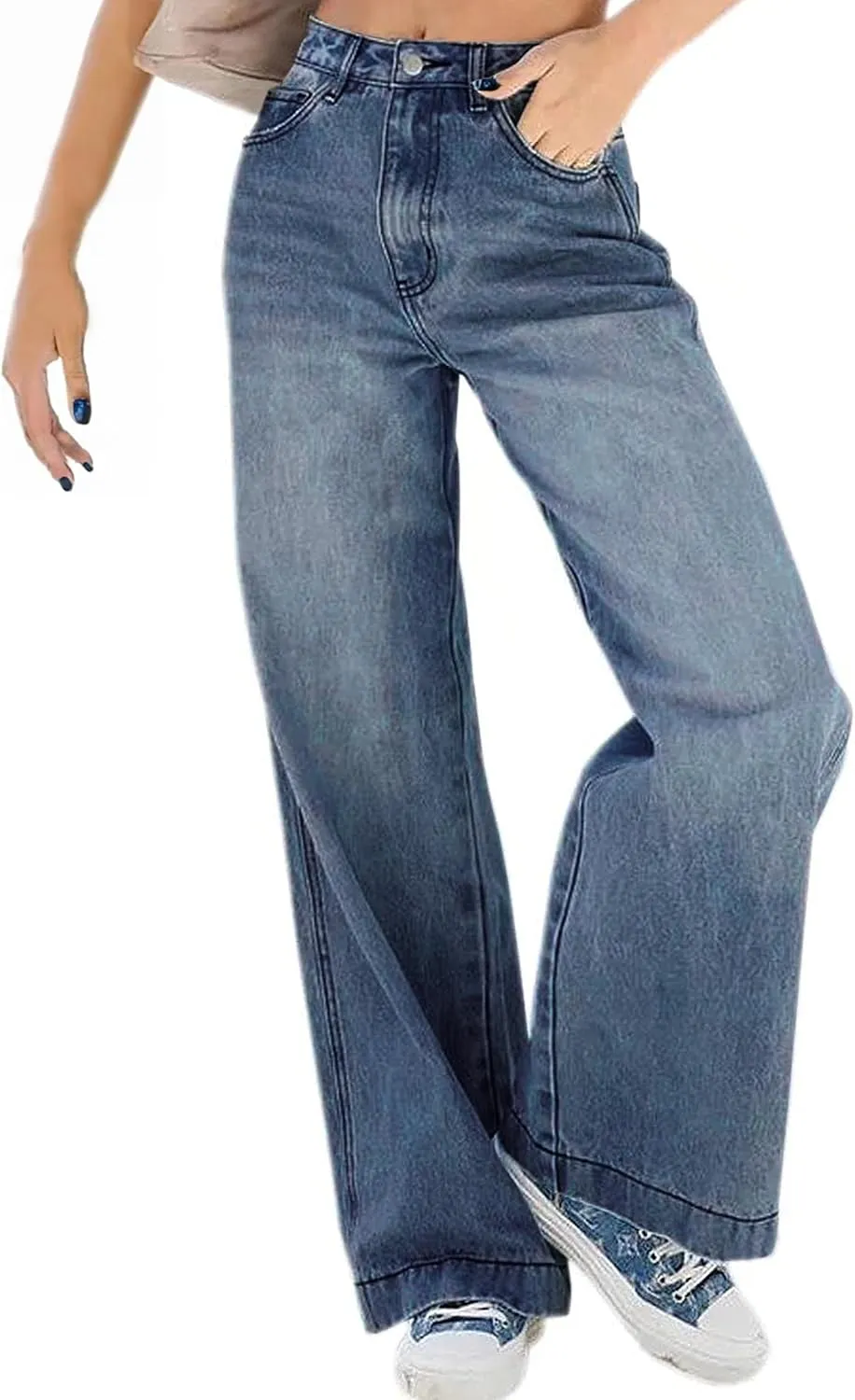 Womens Wide Leg Jeans - Baggy Loose Boyfriend Denim Pants