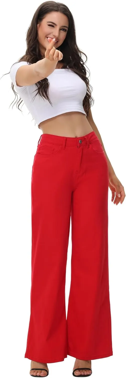 Women’s Wide Leg Jeans Casual Baggy High Waisted Stretch Denim Pants