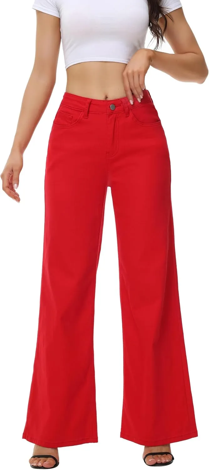 Women’s Wide Leg Jeans Casual Baggy High Waisted Stretch Denim Pants