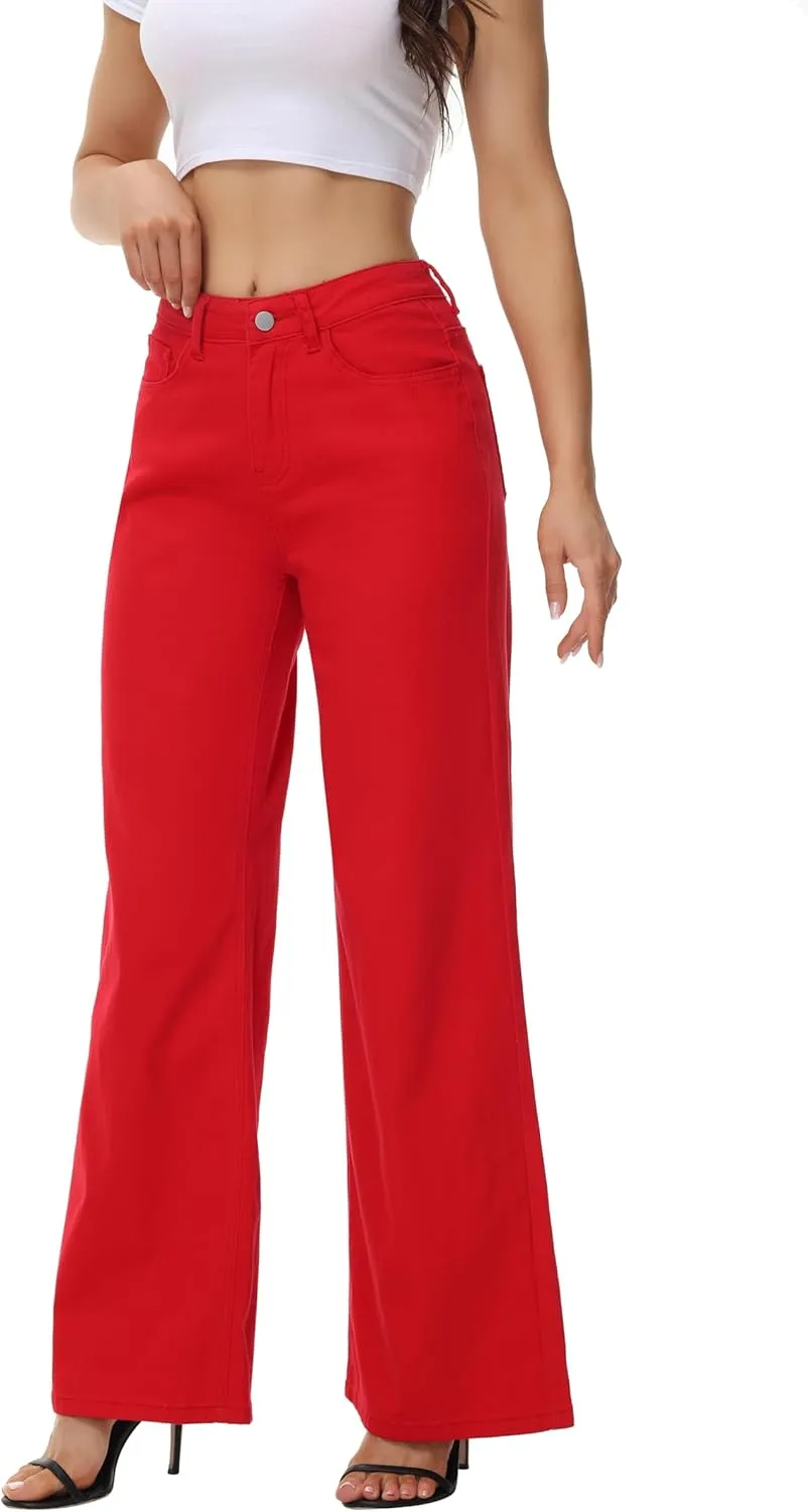 Women’s Wide Leg Jeans Casual Baggy High Waisted Stretch Denim Pants