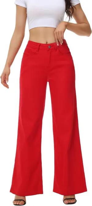 Women’s Wide Leg Jeans Casual Baggy High Waisted Stretch Denim Pants
