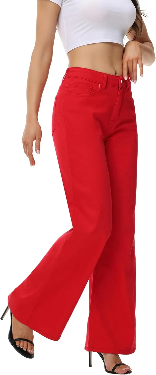 Women’s Wide Leg Jeans Casual Baggy High Waisted Stretch Denim Pants