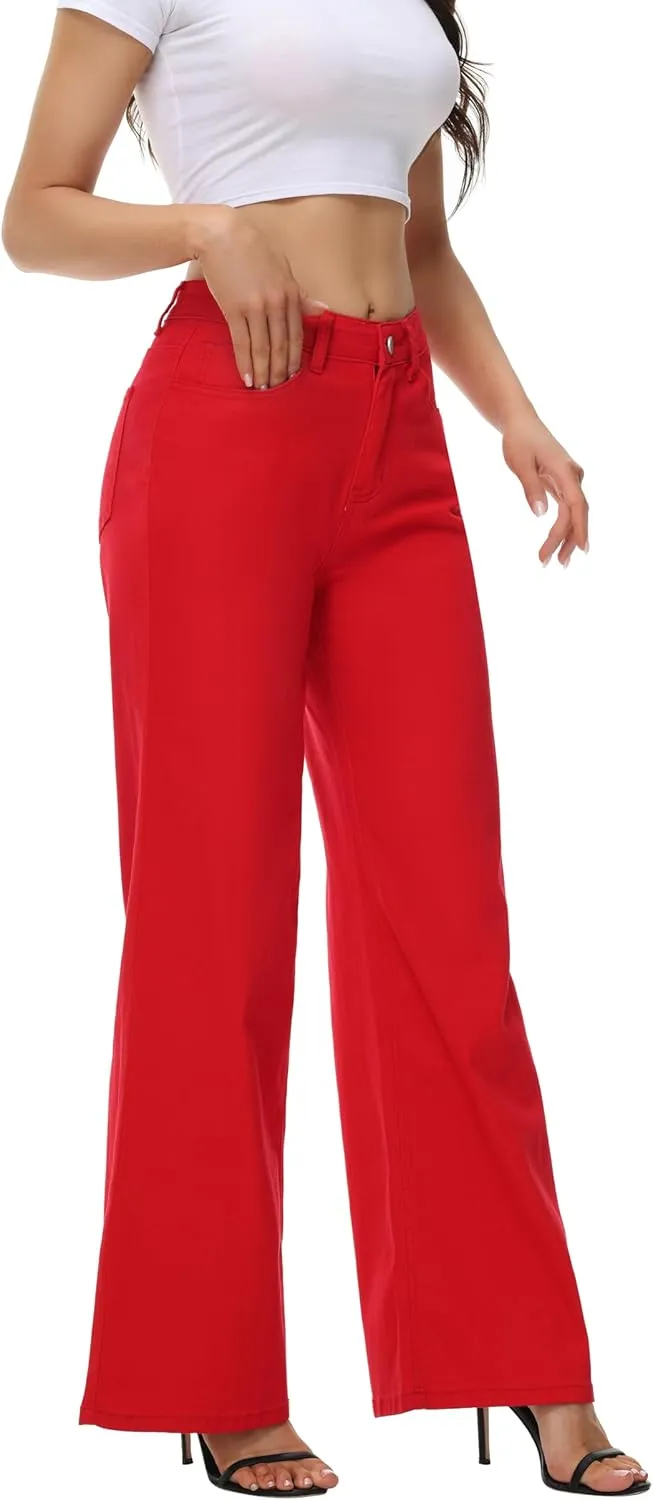 Women’s Wide Leg Jeans Casual Baggy High Waisted Stretch Denim Pants