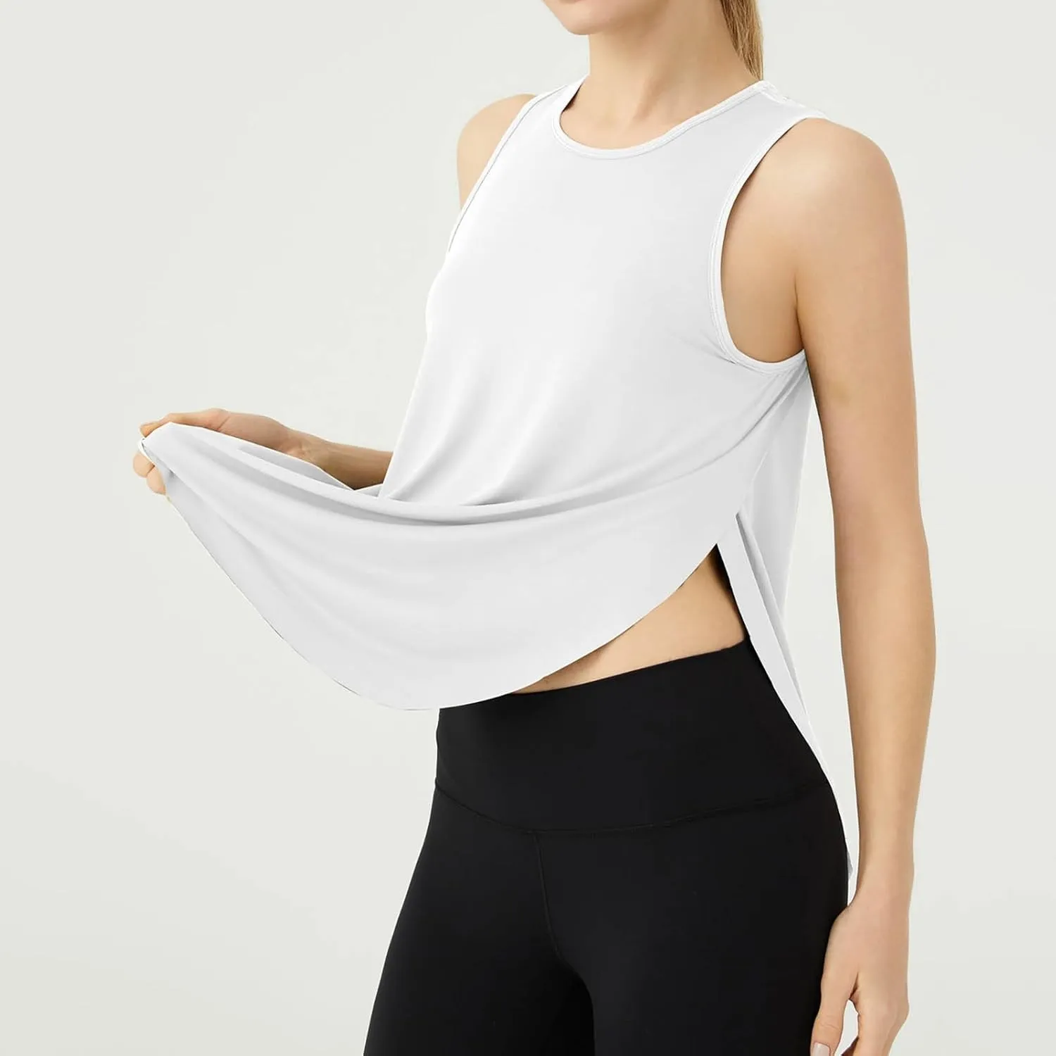 Womens Workout Tank Tops Solid Color Sleeveless Athletic Yoga Gym Tank Tops Quick Dry Loose Fit Sports Shirts