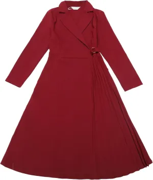 Women's Wrap Dress A-Line Pleated Midi Long Sleeve Dresses