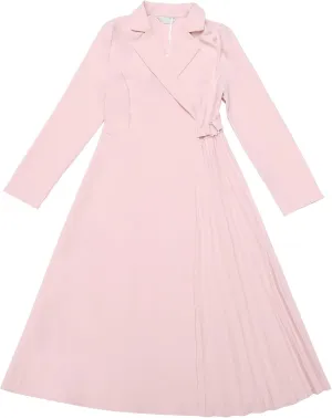 Women's Wrap Dress A-Line Pleated Midi Long Sleeve Dresses