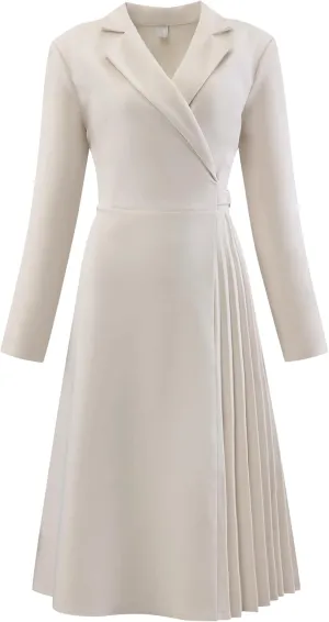 Women's Wrap Dress A-Line Pleated Midi Long Sleeve Dresses