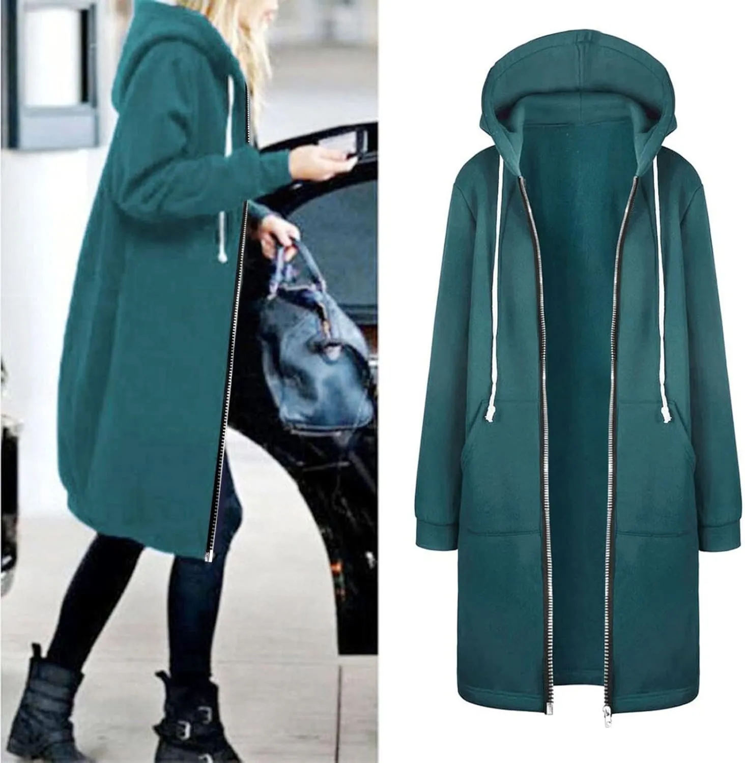 Women's Zip Up Hoodies Oversized Fleece Open Front Hooded Long Sweatshirts Casual Long Sleeve 2024 Fall Jacket Coat