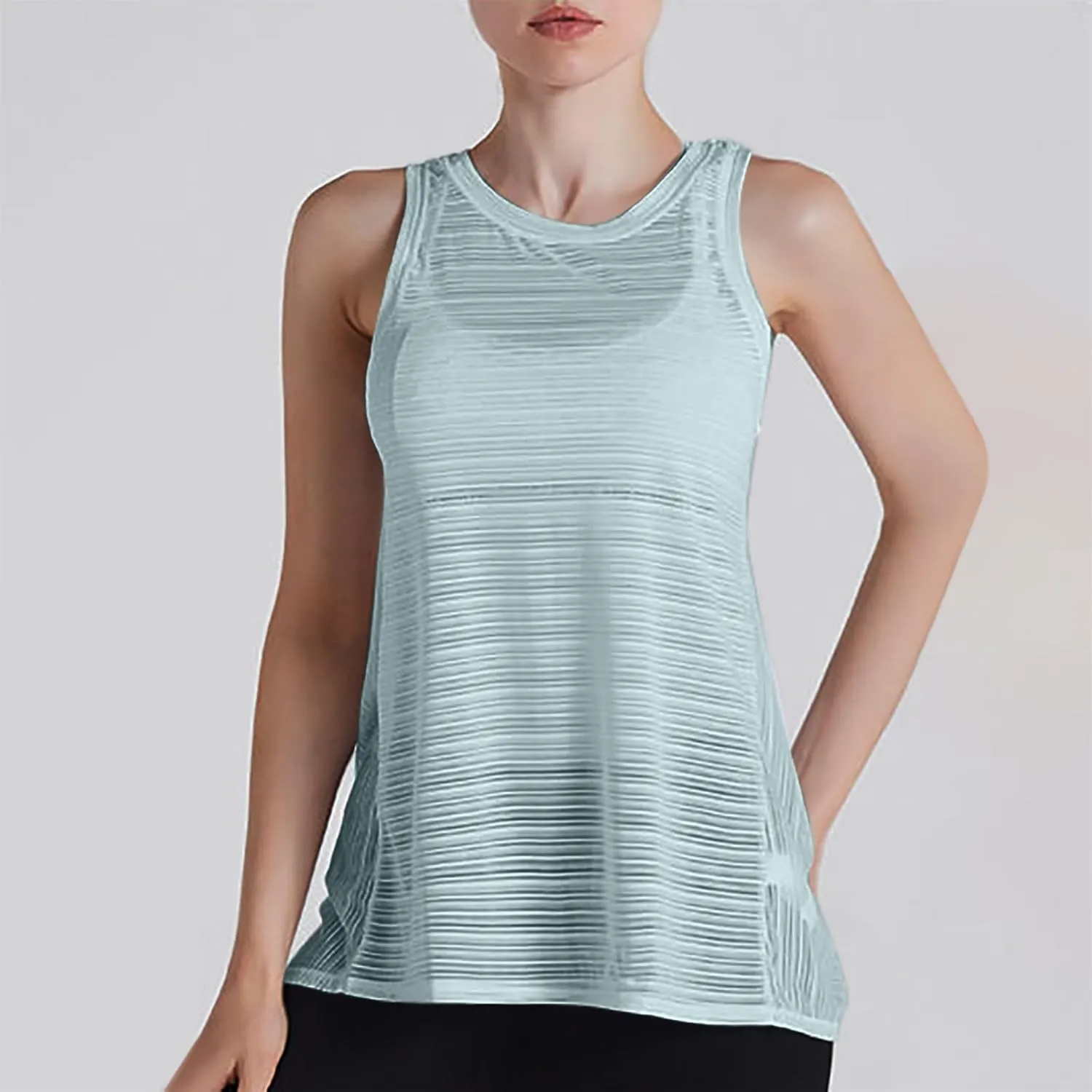 Workout Tank Tops for Women Summer Mesh Hollow Out Crew Neck Sleeveless Shirts Casual Fashion Yoga Quick Dry Blouse
