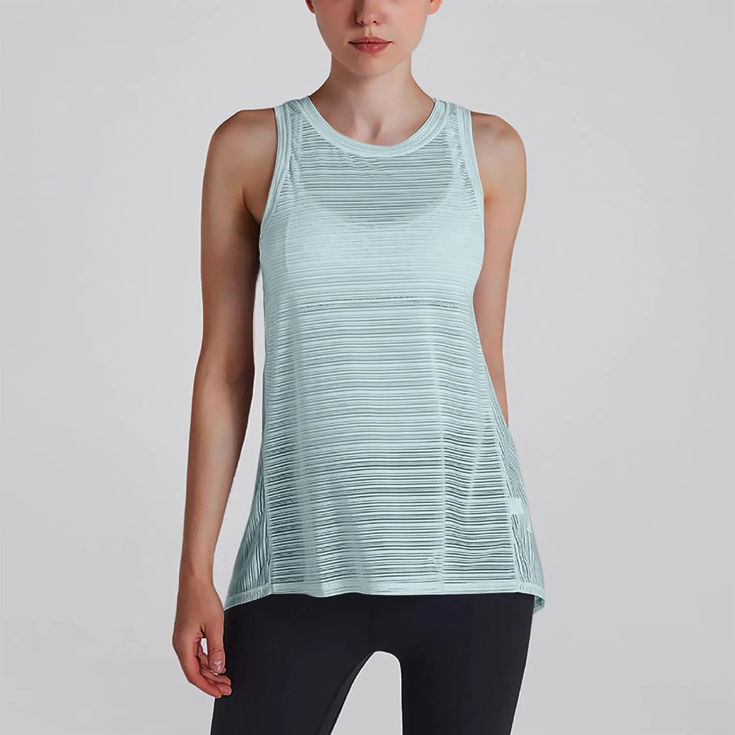 Workout Tank Tops for Women Summer Mesh Hollow Out Crew Neck Sleeveless Shirts Casual Fashion Yoga Quick Dry Blouse