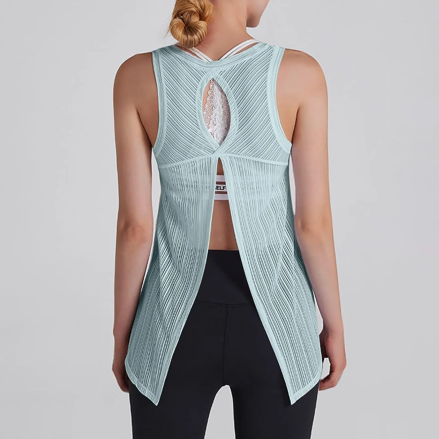 Workout Tank Tops for Women Summer Mesh Hollow Out Crew Neck Sleeveless Shirts Casual Fashion Yoga Quick Dry Blouse