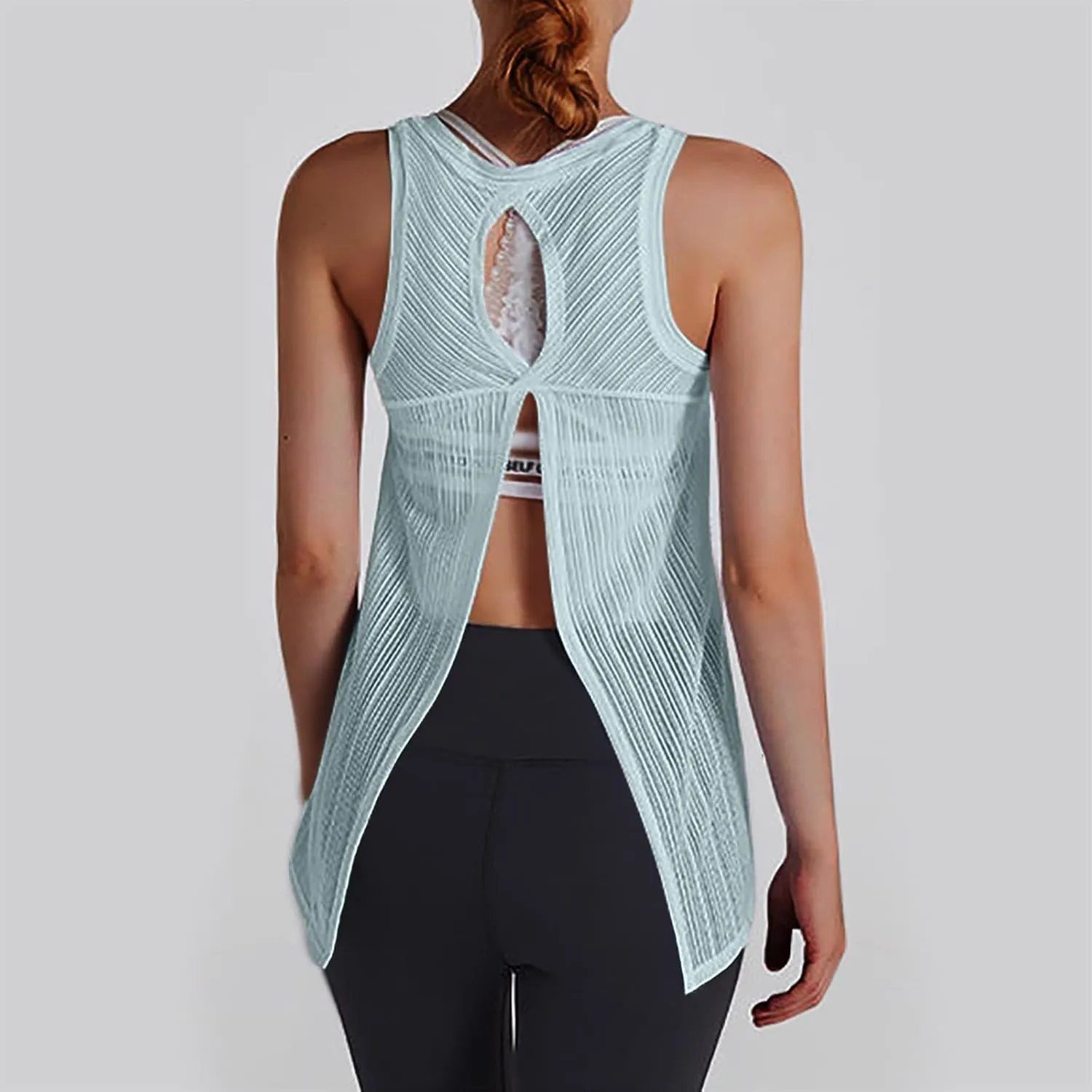 Workout Tank Tops for Women Summer Mesh Hollow Out Crew Neck Sleeveless Shirts Casual Fashion Yoga Quick Dry Blouse
